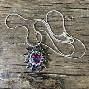 NWOT Mystic topaz & crystal iridescent flower necklace pendant purple green blue